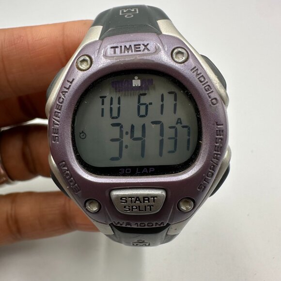 Timex Ironman Digital Watch Women Indiglo Dial Day Date Purple Bezel New Battery - Picture 1 of 12